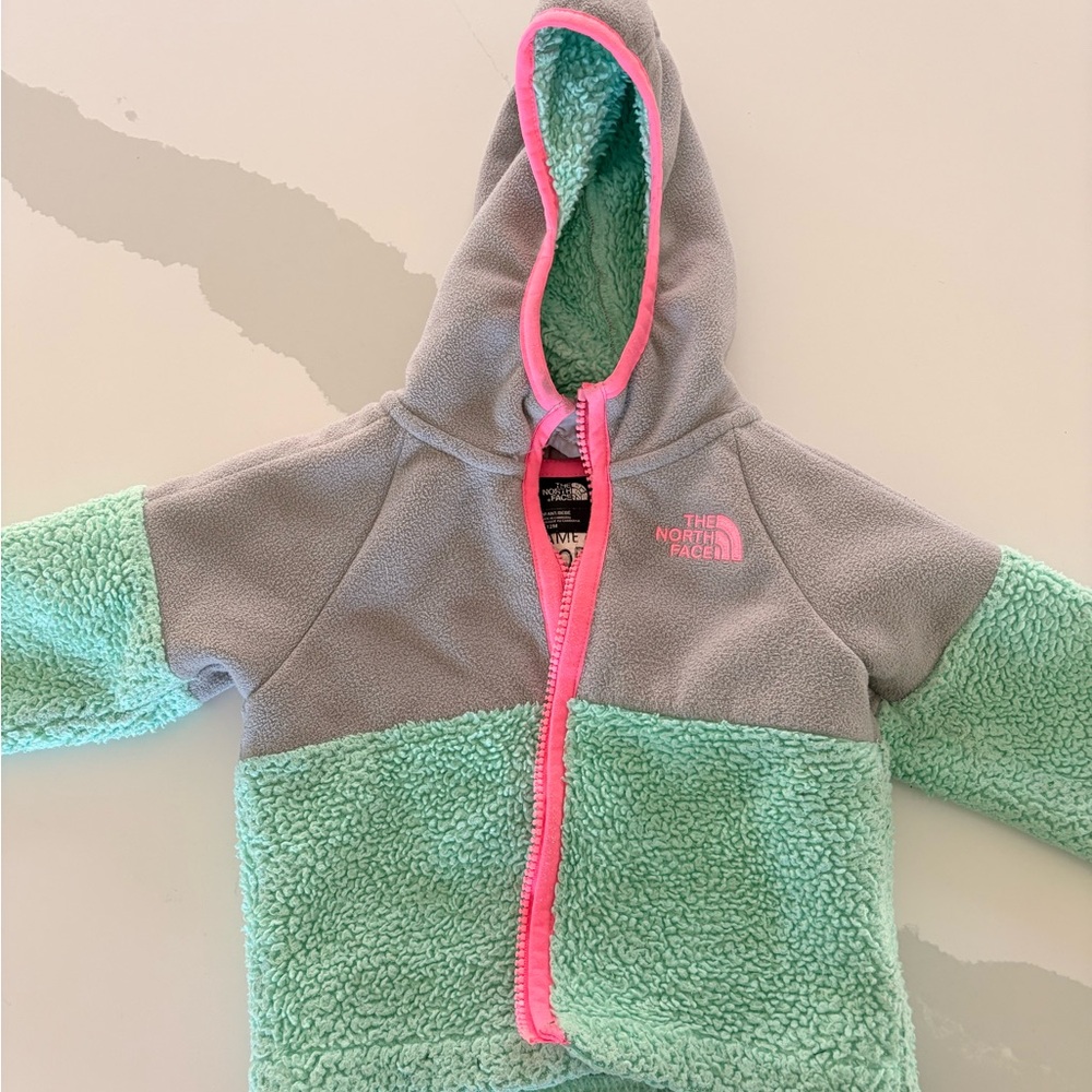 The North Face Toddler Sherpa Hoodie - Gray, Mint & Pink Trim